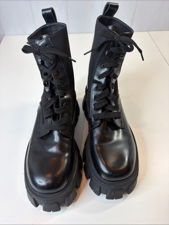 Prada Shoes - Prada Black Leather & Nylon Lug Sole Platform Combat Boots EU 38 Made in Italy